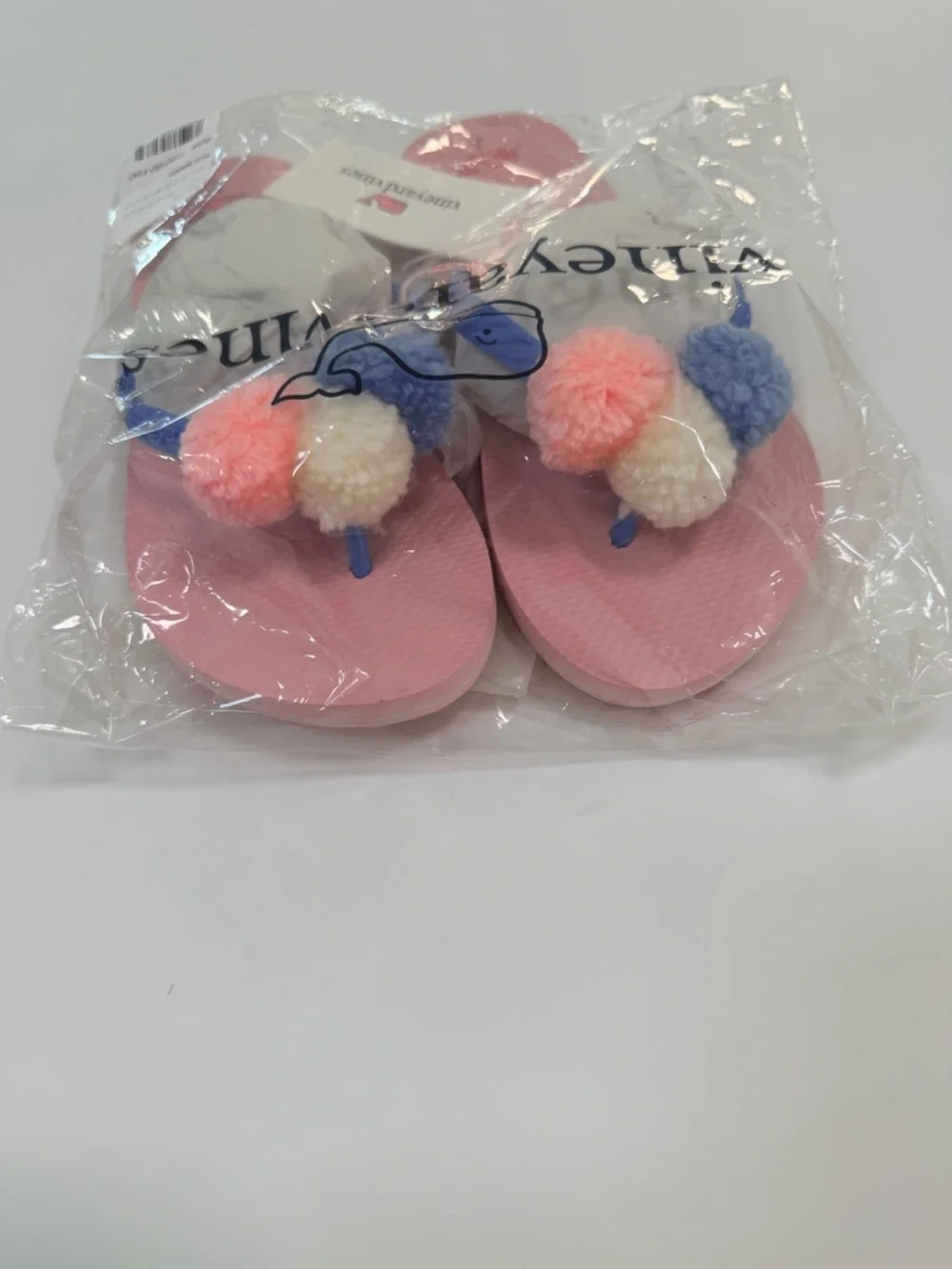 Vineyard Vines Pink Flip Flops with Multicolor Pom Poms